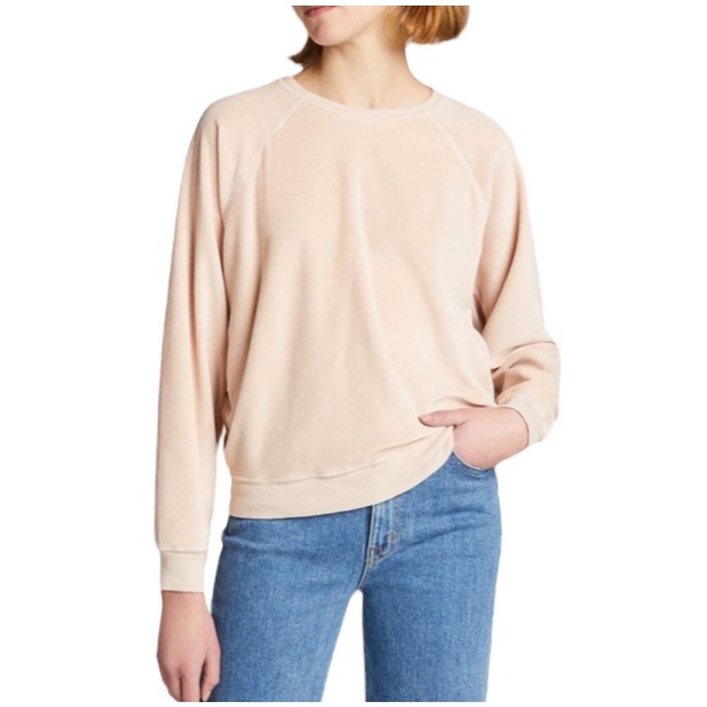 THE GREAT Velour Shrunken Sweatshirt Raglan Size 1‎ Small Blush Pink USA Made